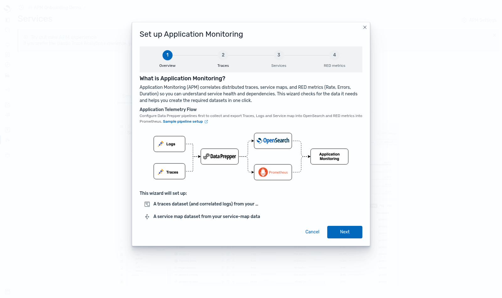 Set up Application Monitoring wizard overview step