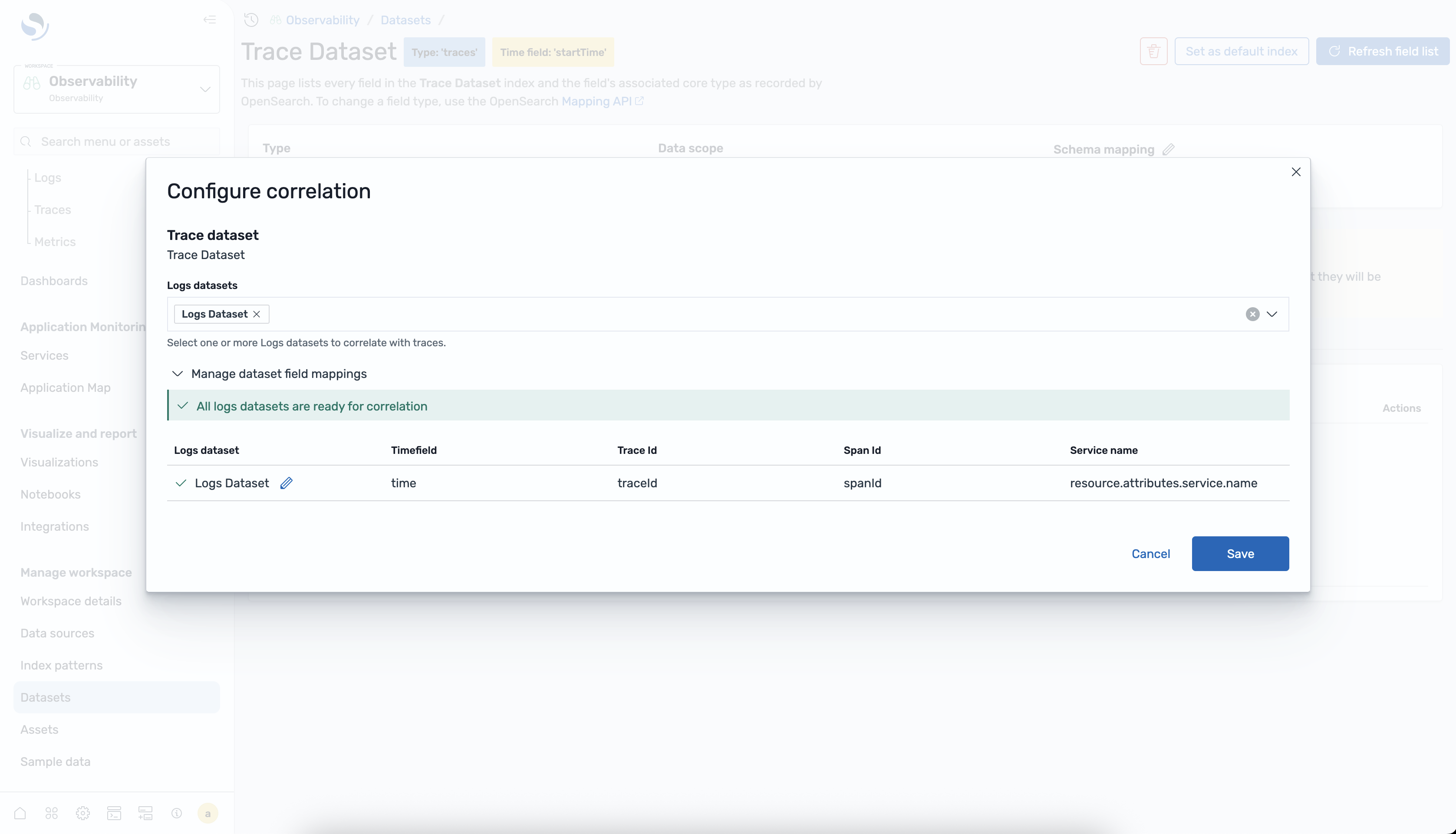 Configure correlation dialog