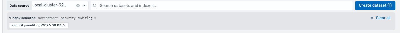 The selection bar with an index selected, the New dataset label, and a proposed wildcard dataset name