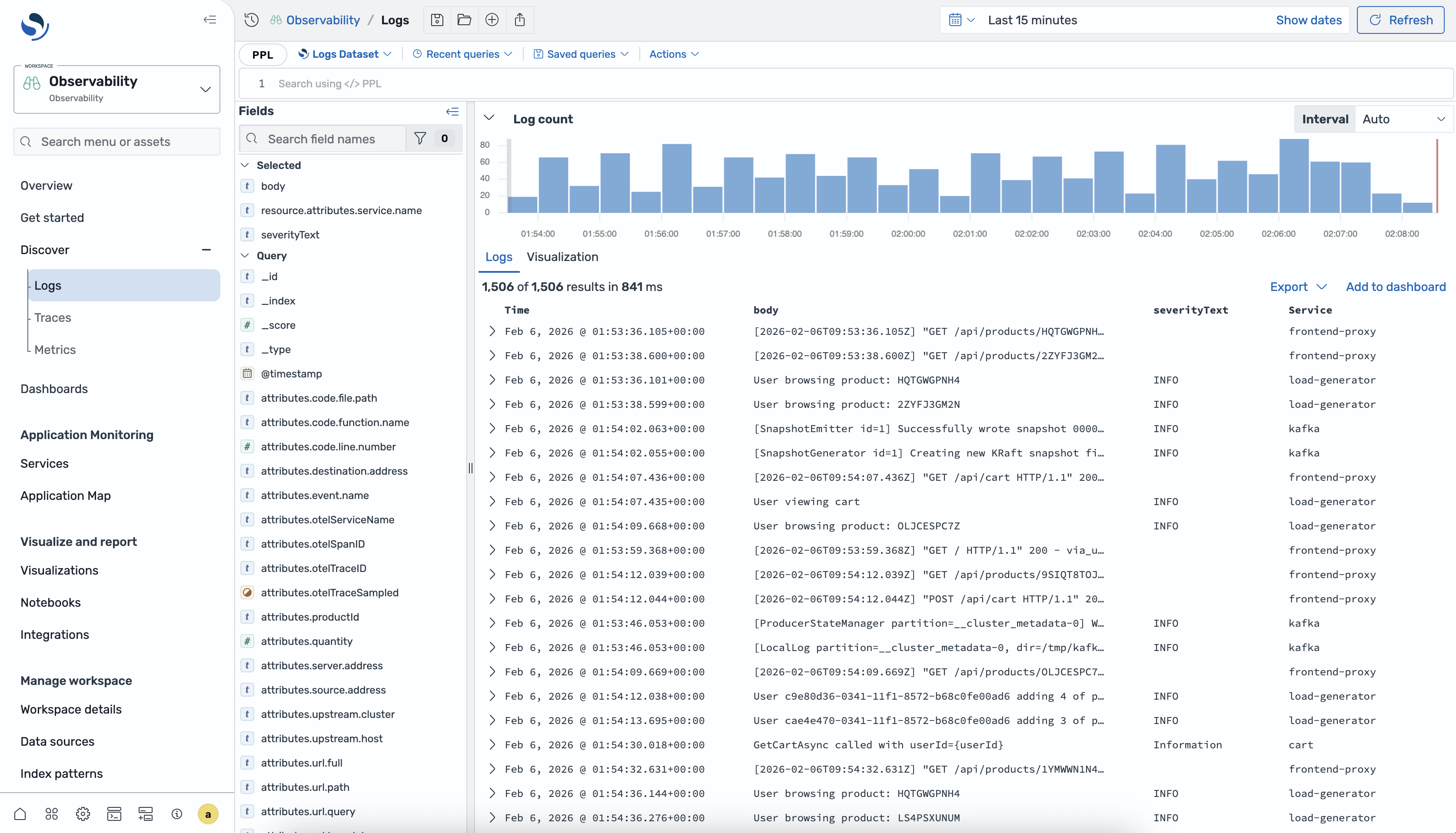 Log investigation interface with PPL queries